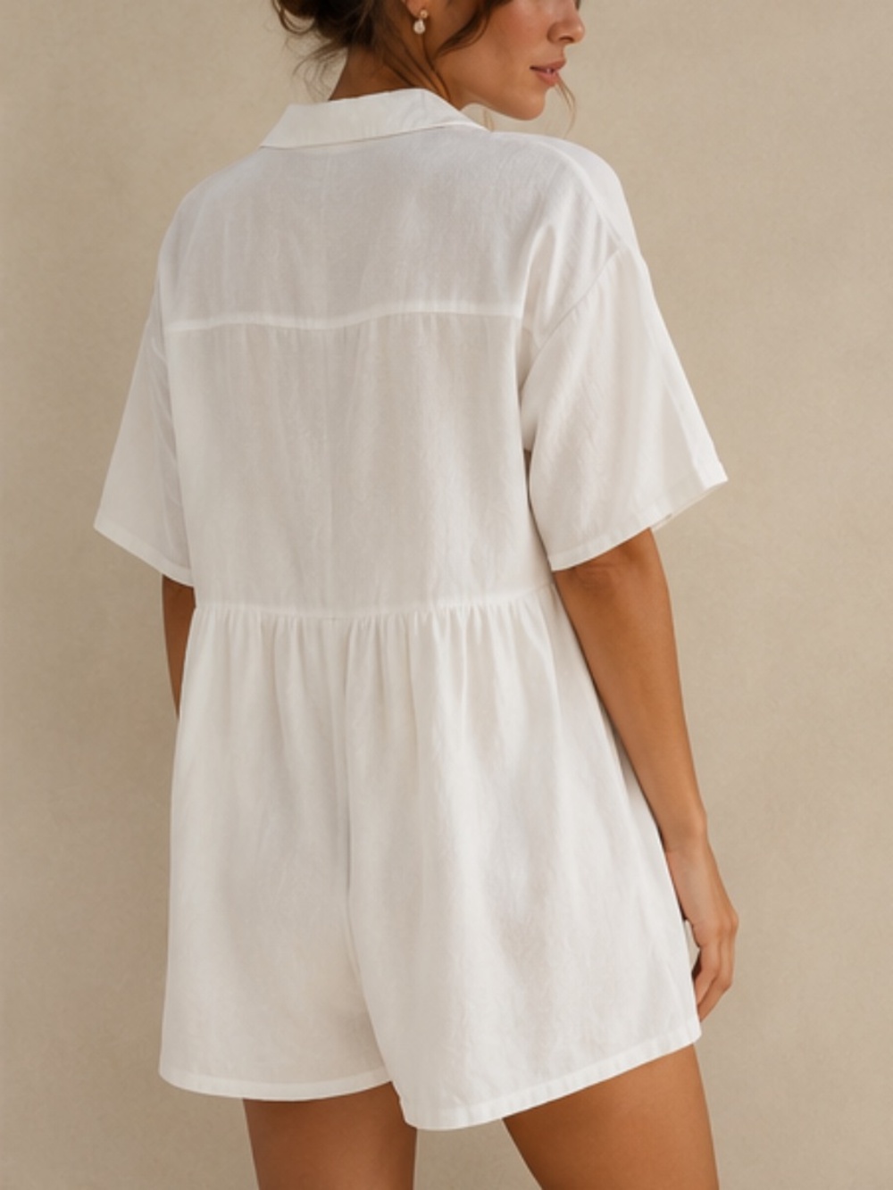 Vestique White Linen Oversized Babydoll Romper - Size Small - Picture 3 of 4